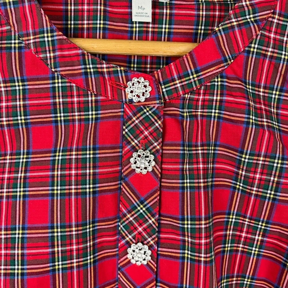 Talbots Petites Red Tartan Plaid Popover Shirt Top Womens‎ MP Holiday Christmas